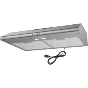 imageHermitlux Under Cabinet Range Hood 30 inch Black Vent Hood With 3 Speed Exhaust Fan Ducted And Ductless Convertible LED Bright Light Bulbs and Charcoal FilterStainless Steel