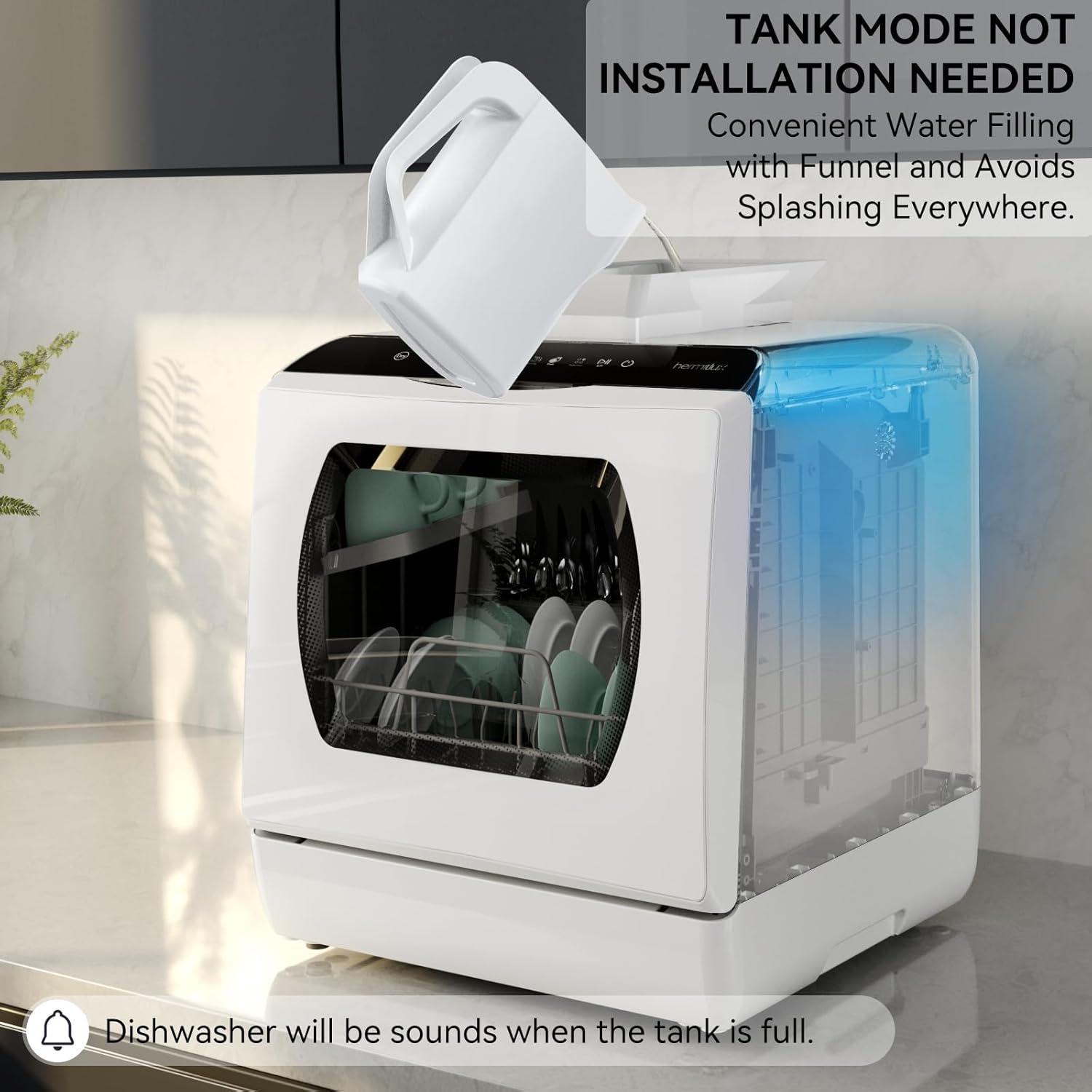imageHermitlux Portable Countertop Dishwashes 5 Washing Programs Mini Dishwasher with 5Liter Builtin Water Tank for Apartments ampamp RVs Tabletop Dishwasher with LED Light ampamp Glass Door No Hookup NeededGlass Door