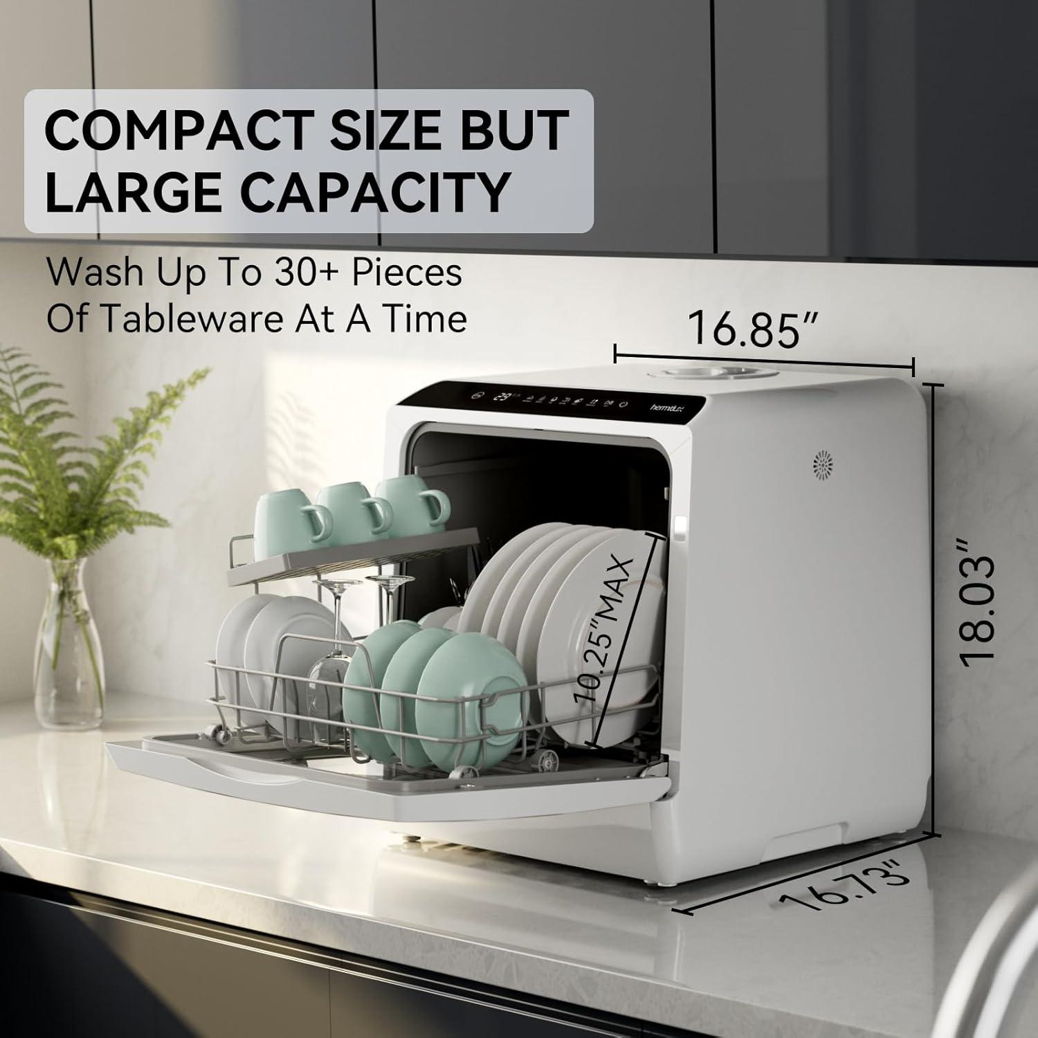 imageHermitlux Portable Countertop Dishwashes 5 Washing Programs Mini Dishwasher with 5Liter Builtin Water Tank for Apartments ampamp RVs Tabletop Dishwasher with LED Light ampamp Glass Door No Hookup NeededGlass Door