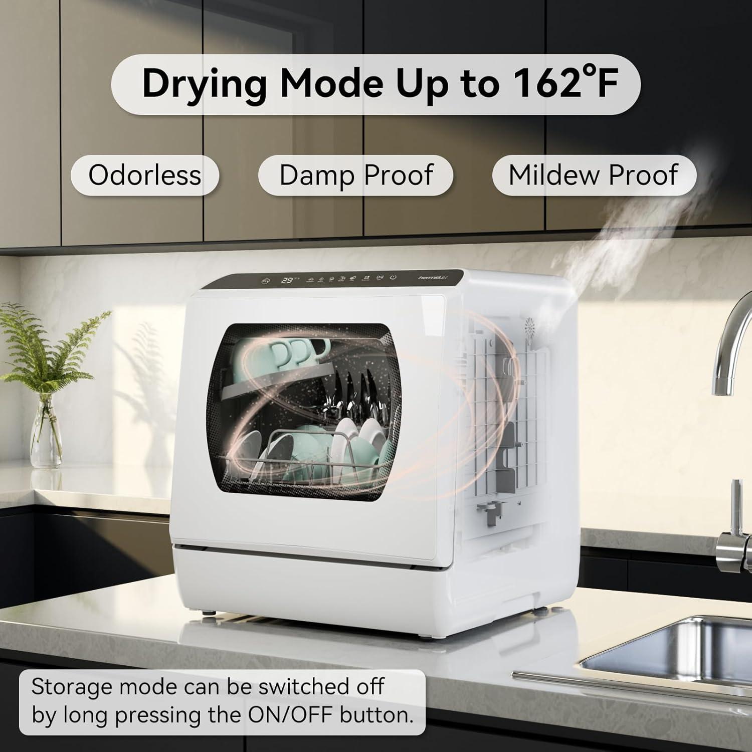 imageHermitlux Portable Countertop Dishwashes 5 Washing Programs Mini Dishwasher with 5Liter Builtin Water Tank for Apartments ampamp RVs Tabletop Dishwasher with LED Light ampamp Glass Door No Hookup NeededGlass Door