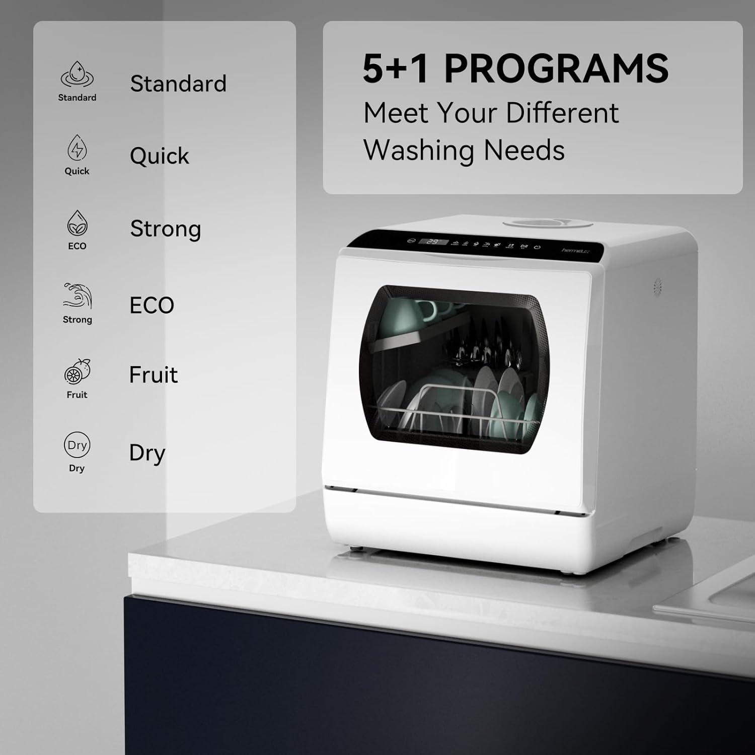 imageHermitlux Portable Countertop Dishwashes 5 Washing Programs Mini Dishwasher with 5Liter Builtin Water Tank for Apartments ampamp RVs Tabletop Dishwasher with LED Light ampamp Glass Door No Hookup NeededGlass Door